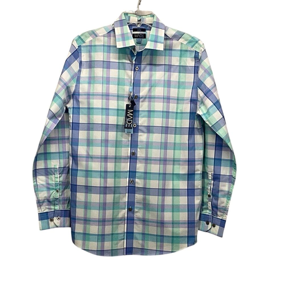 Made by Cam Newton Button Up Shirt Men's Size S Multicolor Plaid Modern Fit NWT
